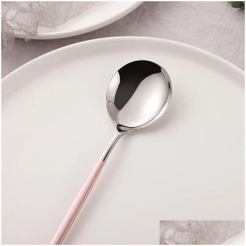 Dinnerware Sets 48Pcs Mirror Pink Sier Cutlery Set Stainless Steel Knifes Forks Tea Spoon Complete Kitchen Sierware Tableware Drop De Dhk8E