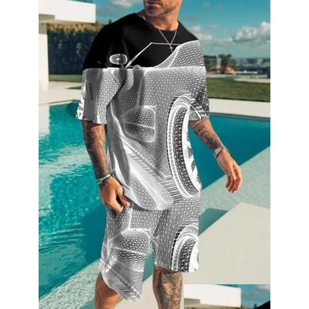 mens tracksuits 3d printed mens t shirt set outfit fashion casual shorts sports two piece o neck sportswear man clothing suitmens