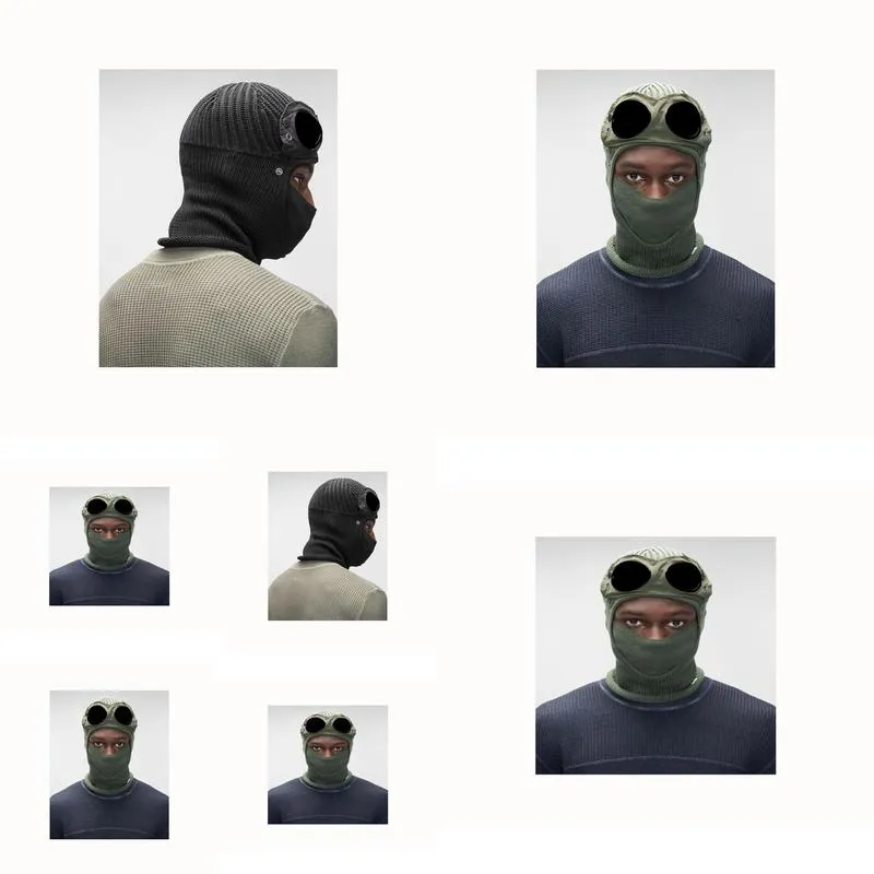 3 colors two lens windbreak hood beanies outdoor cotton knitted windproof men goggle face mask casual male skull caps hats
