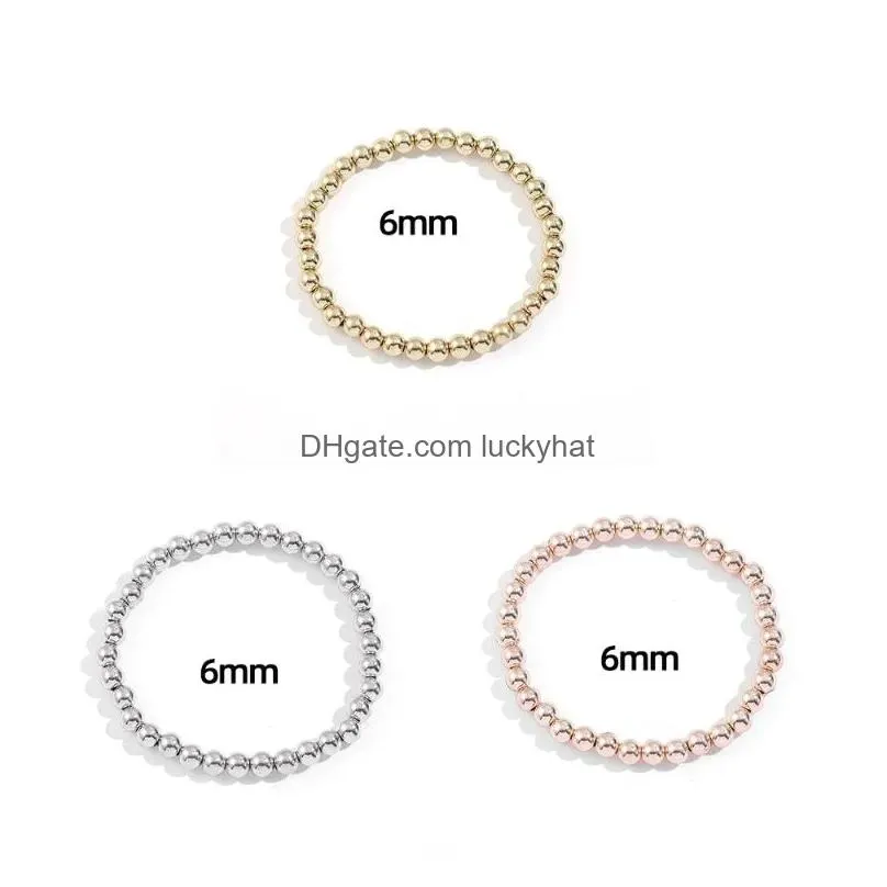 Beaded Strand 6Mm 8Mm 10Mm Gold Color Beads Bracelet For Women Trendy Statement Big Round Beaded Handmade 3Pcs/Set Fashion Jewelry Dr Dh4Za