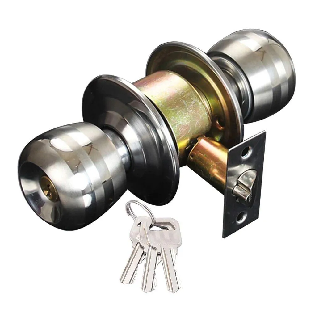 door handle knobs stainless steel lock entrance locks hardware accessories with three keys sturdy round-shape gear 231222