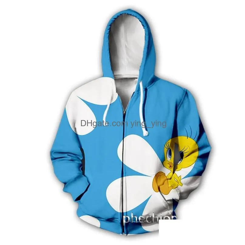 mens hoodies sweatshirts phechion fashion men/womens tweety bird 3d print casual zipper coat hip hop tops sports zip hoodeds b08