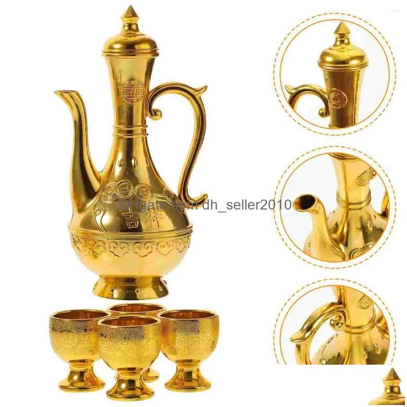 Wine Glasses Turkish Coffee Pot Set Vintage Jug Exquisite Tea Golden Decanter Altar Cups Holy Drop Delivery Dhx0P