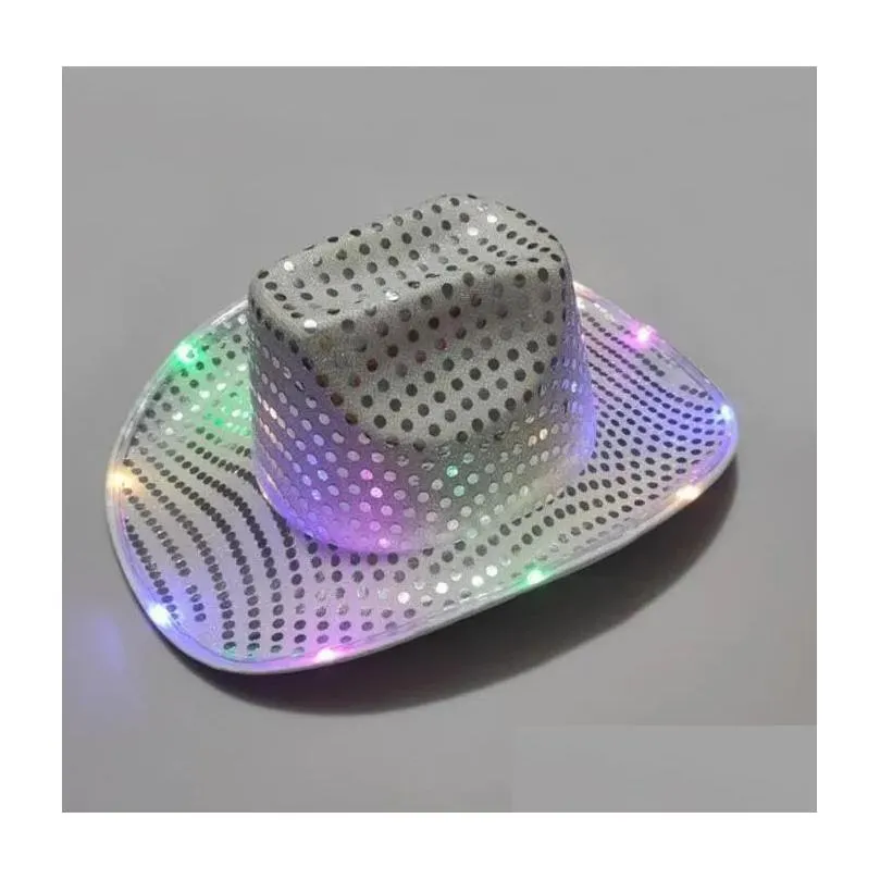 party hats space cowgirl led hat flashing light up sequin  hats luminous caps halloween costume t08