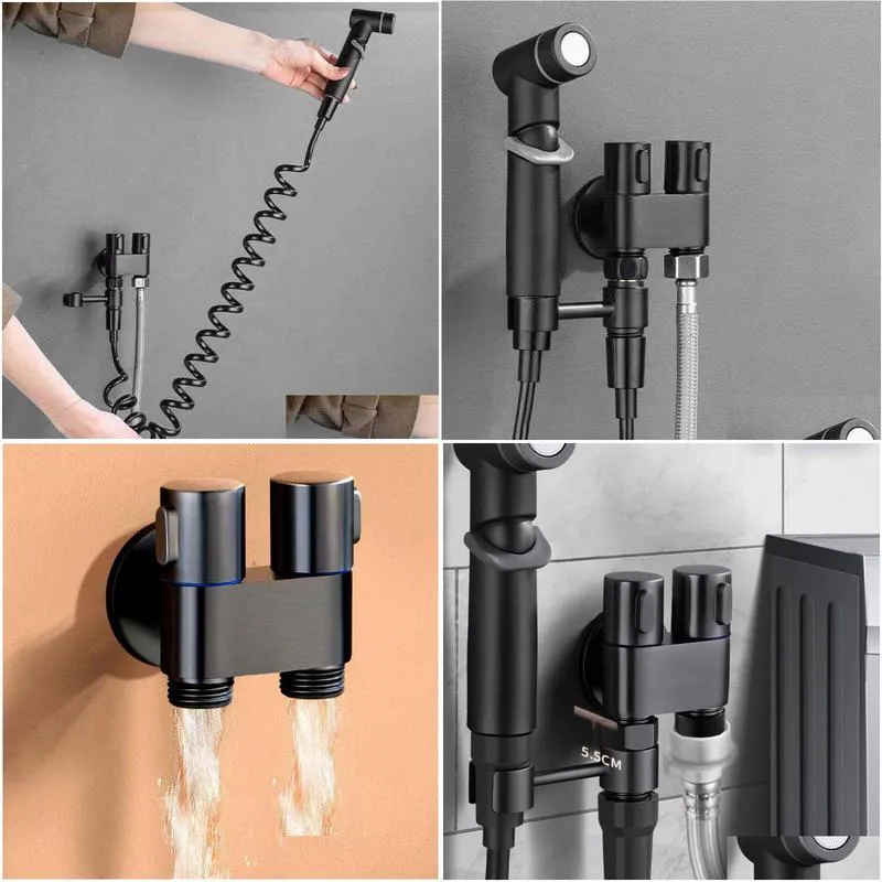 bathroom sink faucets wall mounted toilet bidet sprayer set brass 1 in 2 out water divider angle dual control bibcock for self cleaning