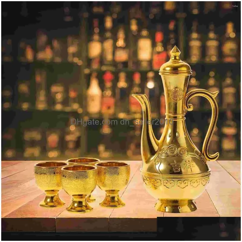 Wine Glasses Turkish Coffee Pot Set Vintage Jug Exquisite Tea Golden Decanter Altar Cups Holy Drop Delivery Dhx0P