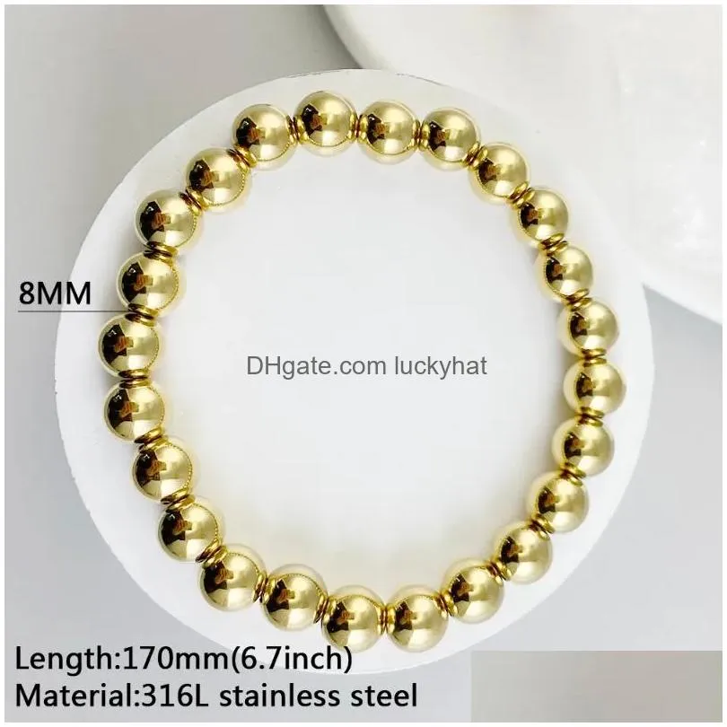 Beaded Strand Gold Color Beads Bracelet For Women Men 316L Stainless Steel Natural Stone Beaded Wrist Bangle Fahion Jewelry Drop Deli Dheyi