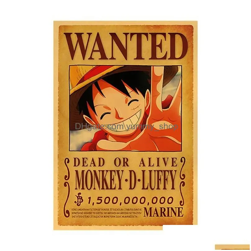 wall stickers one piece classic anime vintage poster luffy zoro wanted room decor art kraft paper