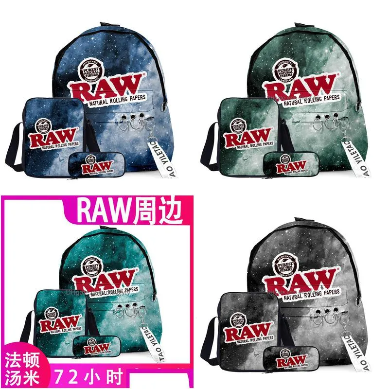 backpacking packs 3d raw cigar teenager students schoolbag backpack 3pcsset backpack crossbody bag pencil case women men waterproof laptop bag