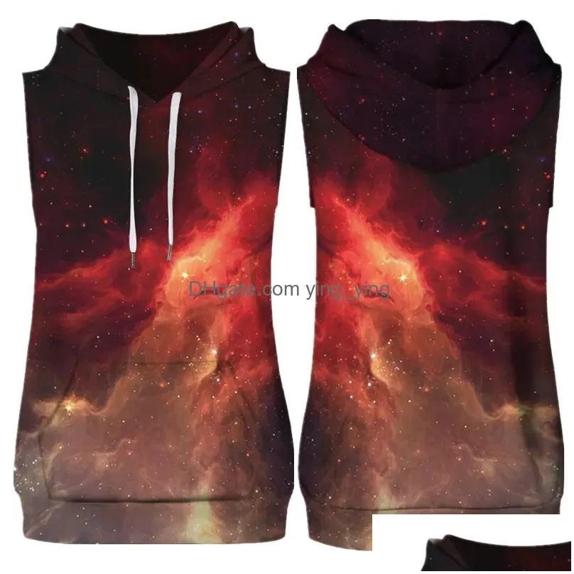 mens tracksuits 2022 autumn fashion hip hop print dark sky forest 3d breathable polyester sleeveless hoodies and knee length shorts