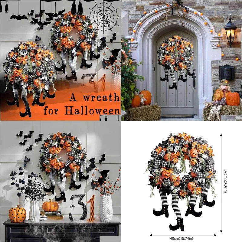 wreaths halloween witch wreath home decor front door bat pumpkin maple leaf wreath party diy decoration wreaths q0812