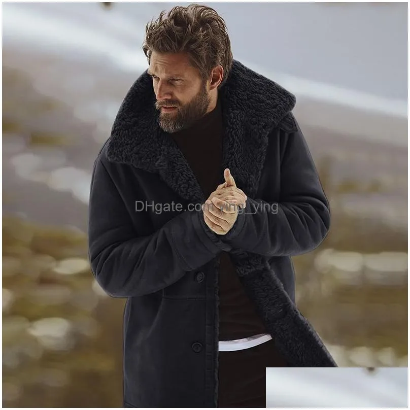 mens winter jacket vintage men leather jackets fur coat faux brown motorcycle bomber shearling button
