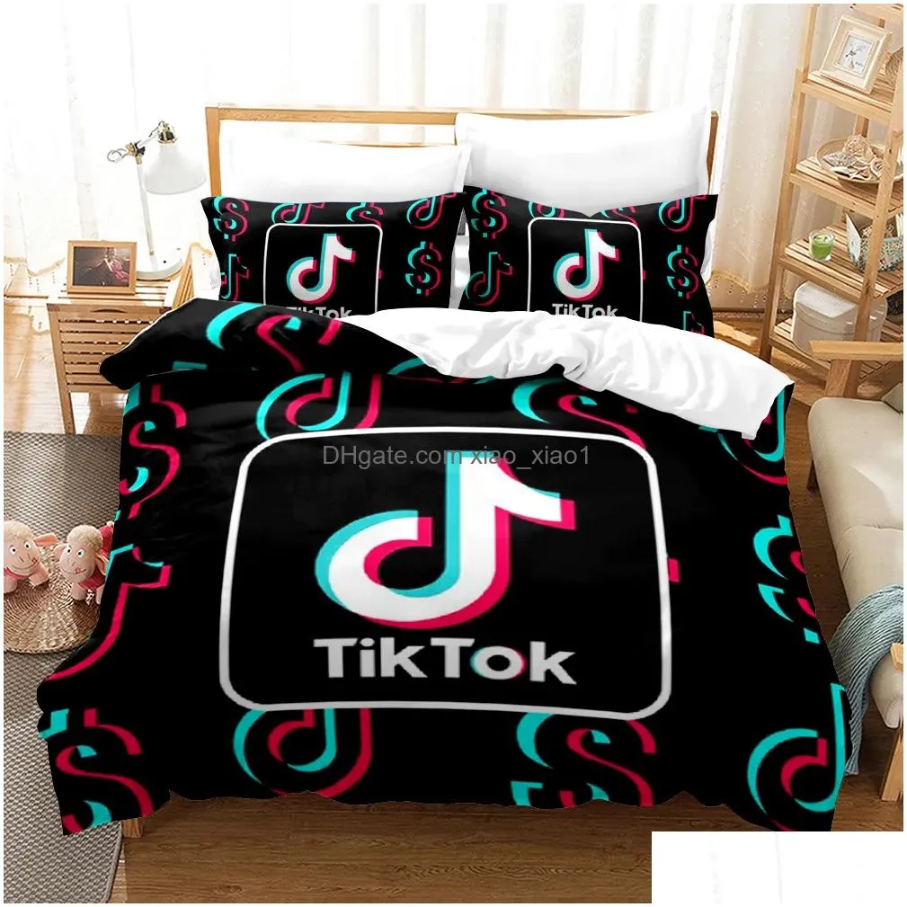 sets populor app tiktok pattern duvet cover with pillow cover bedding set single double twin full queen king size for bedroom decor