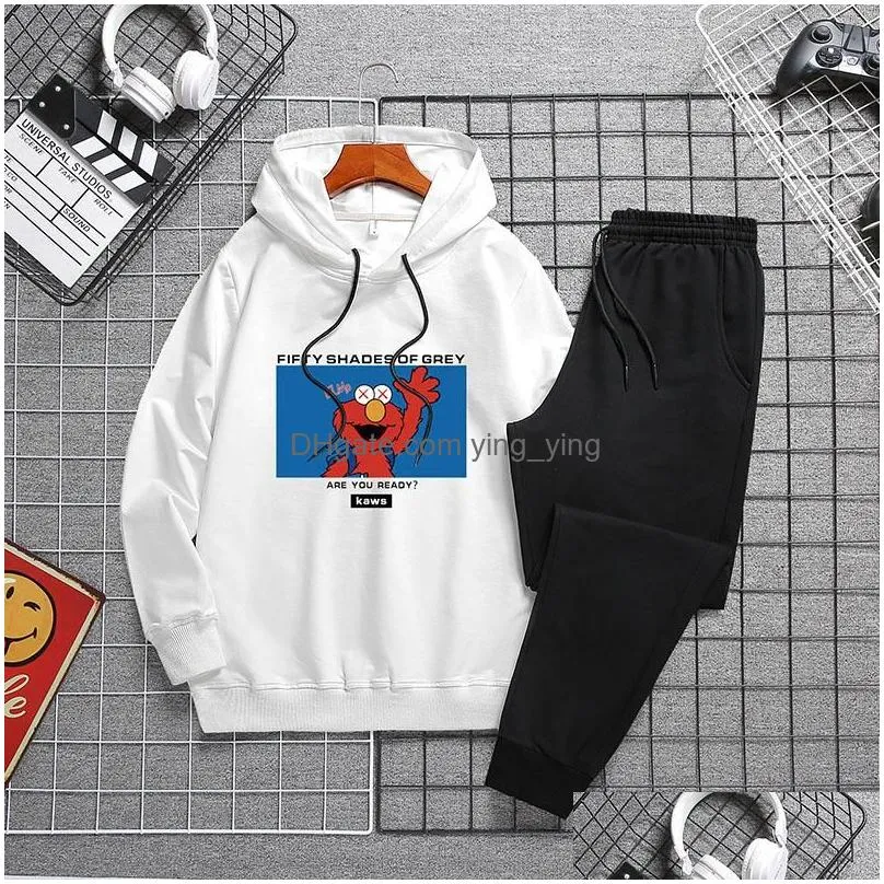 mens tracksuits mens autumn cartoon printing hoodies pants 2piece set gym joggers sweatsuits casual outdoor sports running