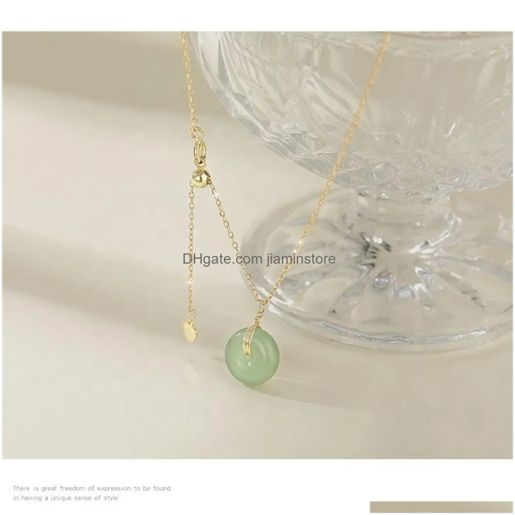 Pendant Necklaces Wholale S925 Gold Plated Sterling Sier Round Jade Pendant Choker Necklace25806632436 Drop Delivery Jewelry Necklaces Dhwfm