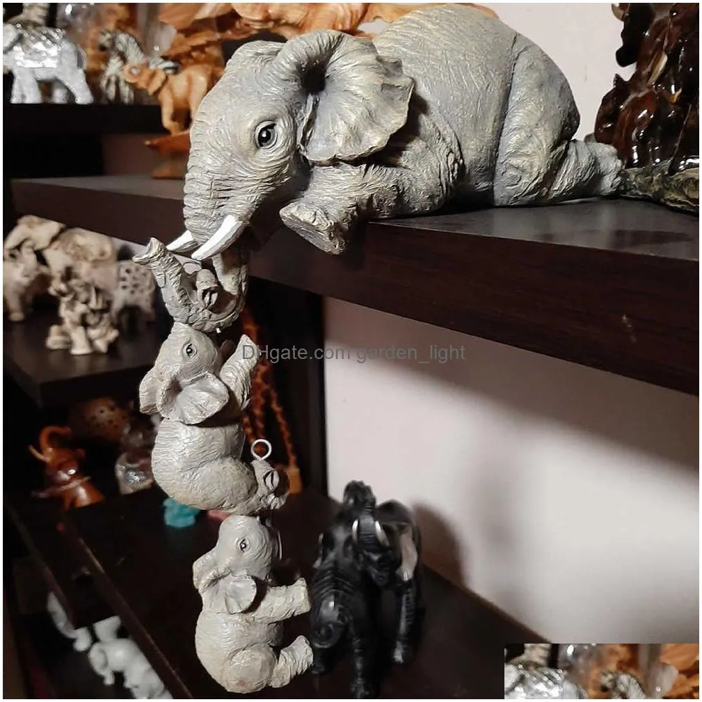 crafts ornaments handpainted figurines mother and two babies hanging desktop decor elephant resin decoration