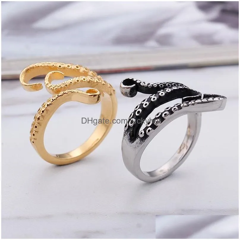 Cluster Rings S Gold Stainless Steel Titanium Gothic Deep Sea Squid Octopus Tentacles Ring For Men Women271F Drop Delivery Dhiyq