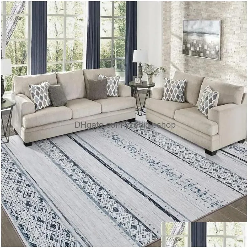 carpets area rugs 9x12 living room large machine washable rug with non-slip backing stain resistant soft carpet blue/ivory