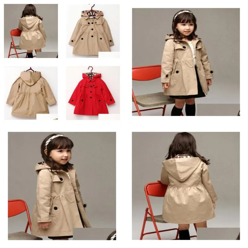  childrens clothing spring autumn girl princess coat solid color medium-long single breasted trench kids girls baby outerwear