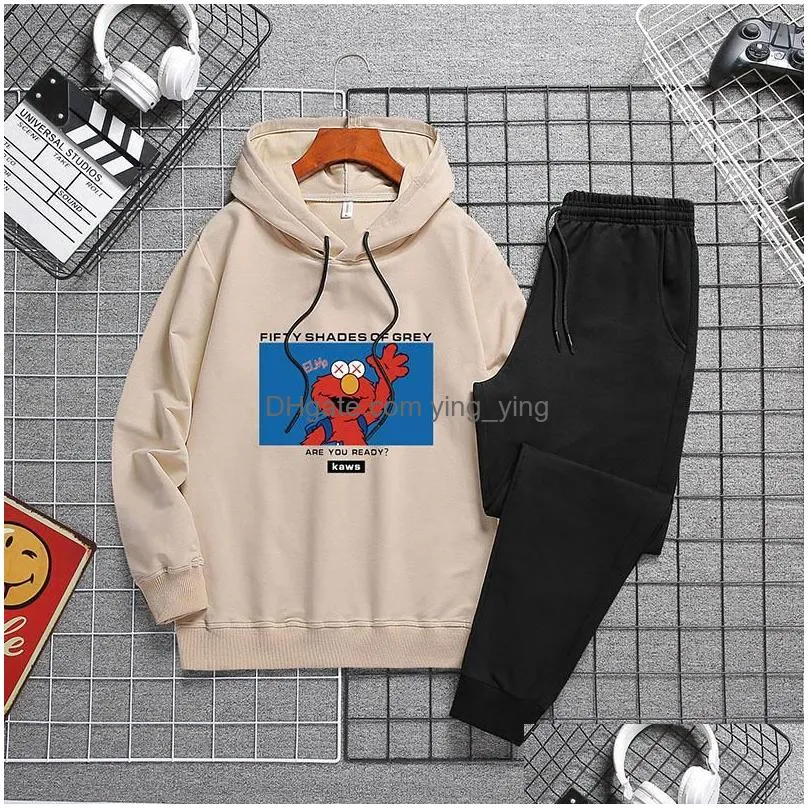 mens tracksuits mens autumn cartoon printing hoodies pants 2piece set gym joggers sweatsuits casual outdoor sports running