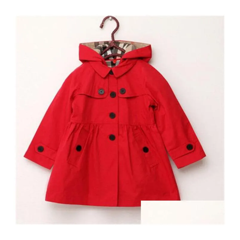  childrens clothing spring autumn girl princess coat solid color medium-long single breasted trench kids girls baby outerwear