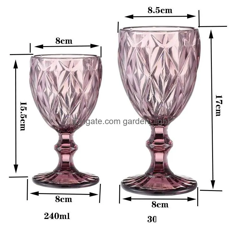 240ml 300ml 4colors european style embossed stained glass wine lamp thick goblets5177477