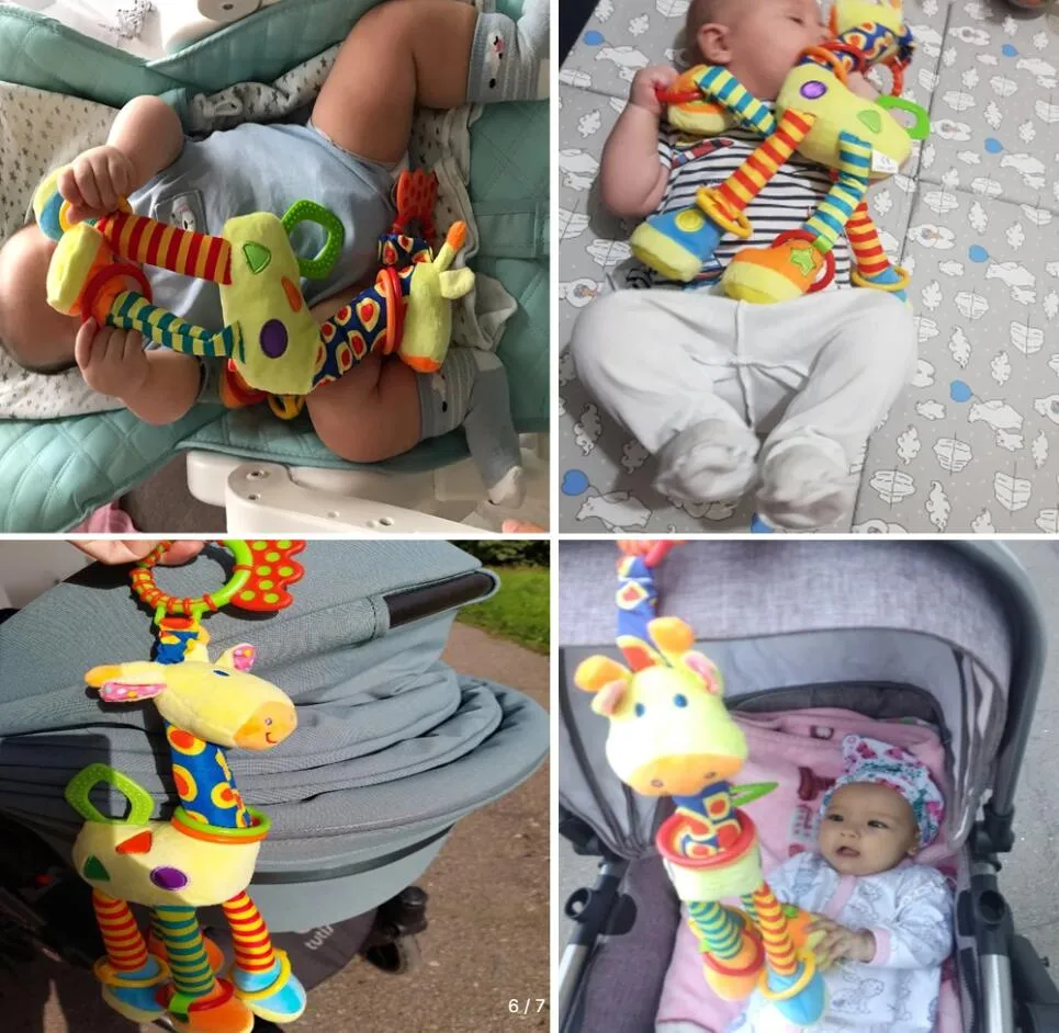 plush infant toys baby development giraffe animal handbells rattles handle toys stroller hanging teether baby toys 0-12 months