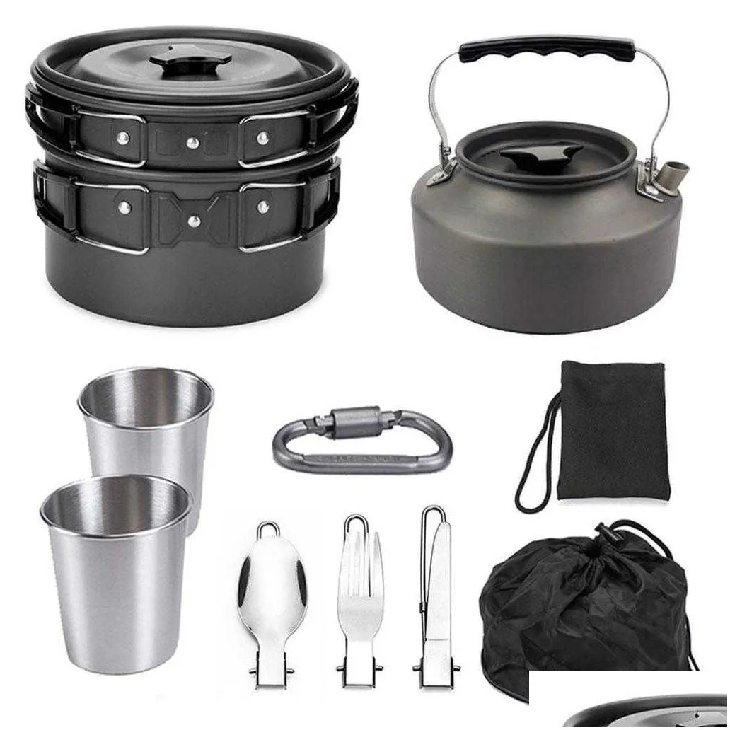 camp kitchen camping cookware utensils camp cooking set hiking pot pan kettle spoon fork hnife outdoor tableware p230506u8f5