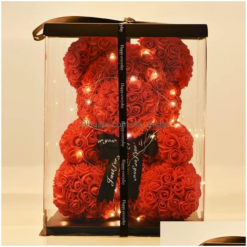 40cm bear of roses with led gift box teddy rose soap foam flower artificial gifts for women valentines7728052