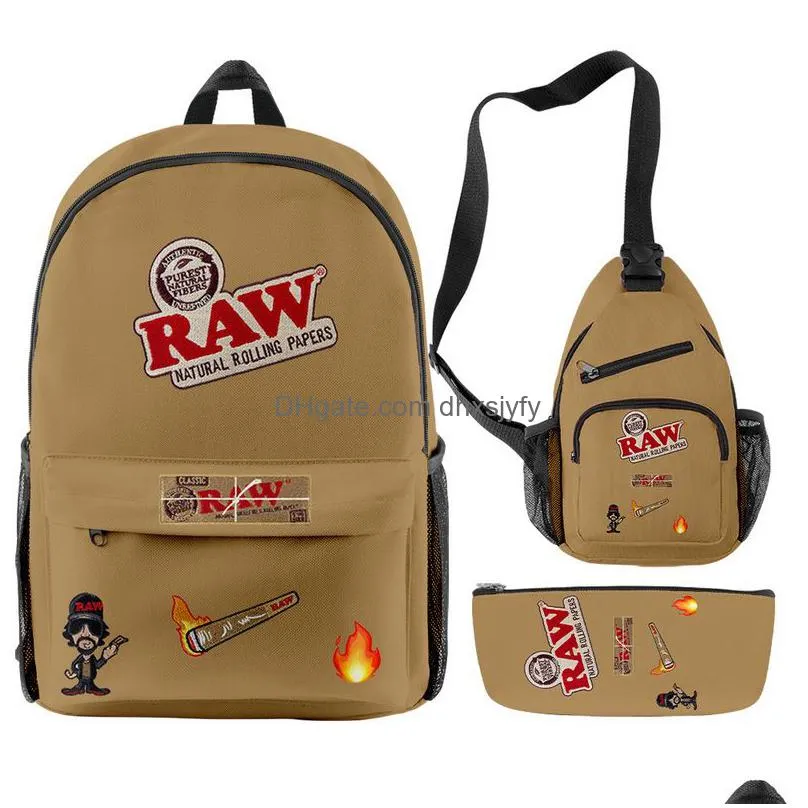 raw 3pcsset men women backpack cigar oxford waterproof bags unisex outside hiking travel bicycle bag laptop 2204112214134