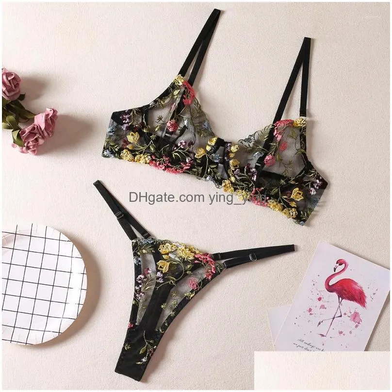 bras sets women sexy bra 2023 summer little floral single layer with underwire thong womens fashion underwear set