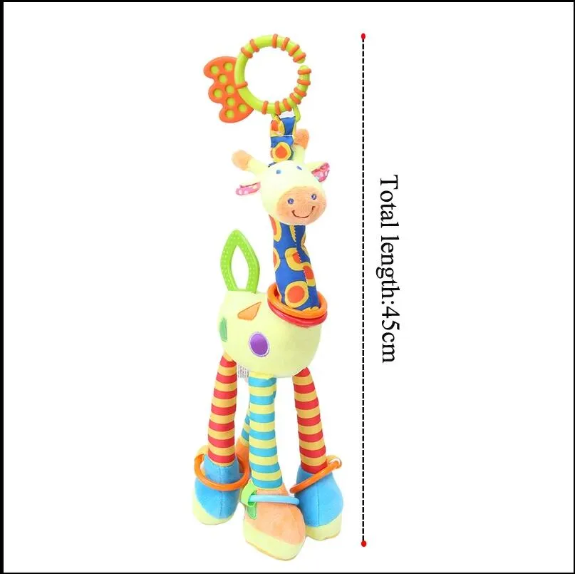 plush infant toys baby development giraffe animal handbells rattles handle toys stroller hanging teether baby toys 0-12 months