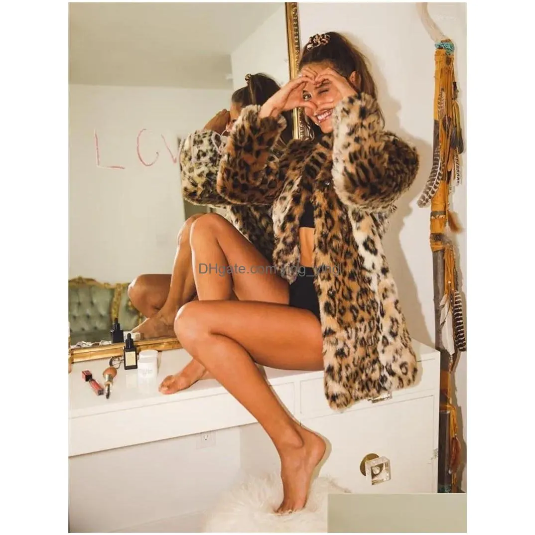 womens fur clothing faux autumn/winter leopard print coat plush medium long thick jacket loose wool