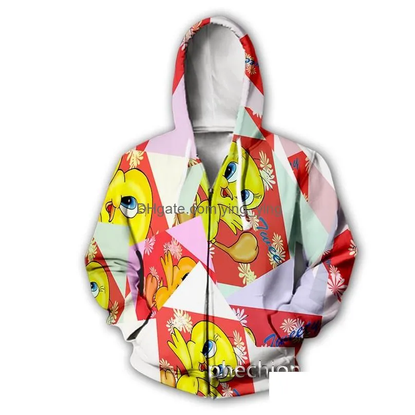 mens hoodies sweatshirts phechion fashion men/womens tweety bird 3d print casual zipper coat hip hop tops sports zip hoodeds b08