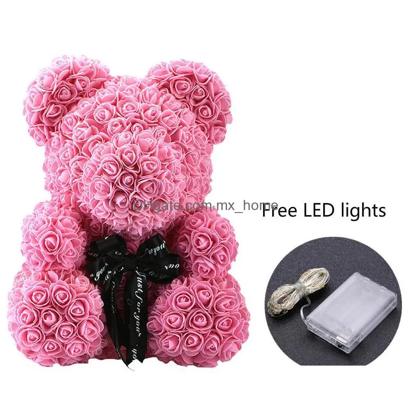 40cm bear of roses with led gift box teddy rose soap foam flower artificial gifts for women valentines7728052