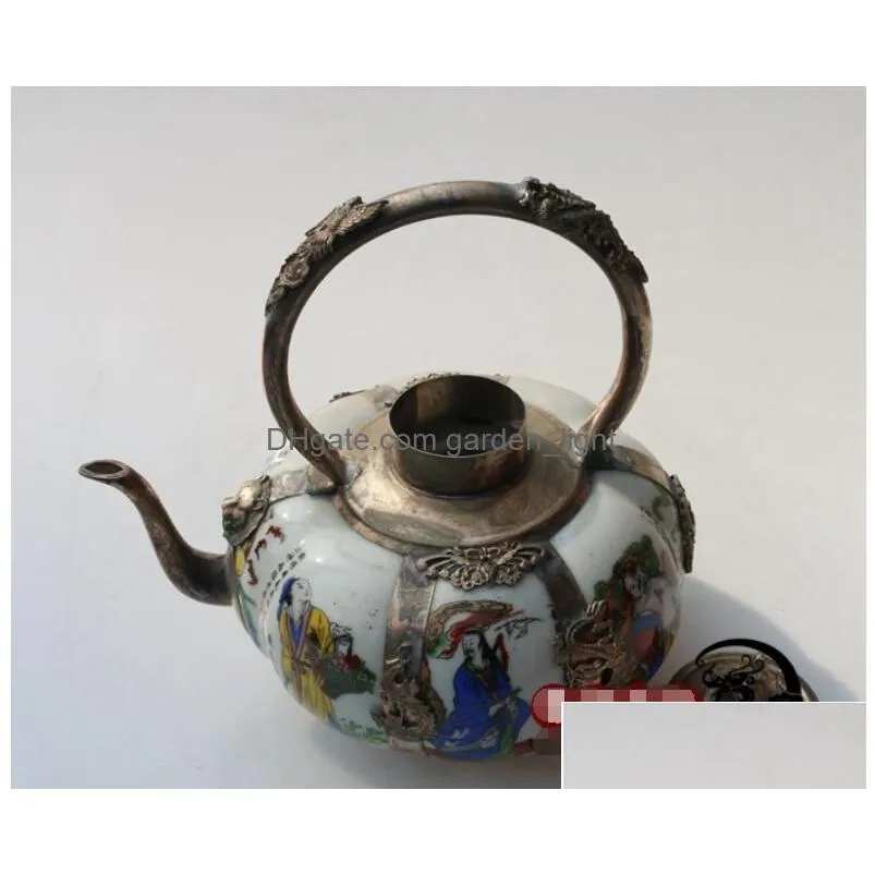 crafts china handmade porcelain bronze the eight immortals tea kettle wine pot