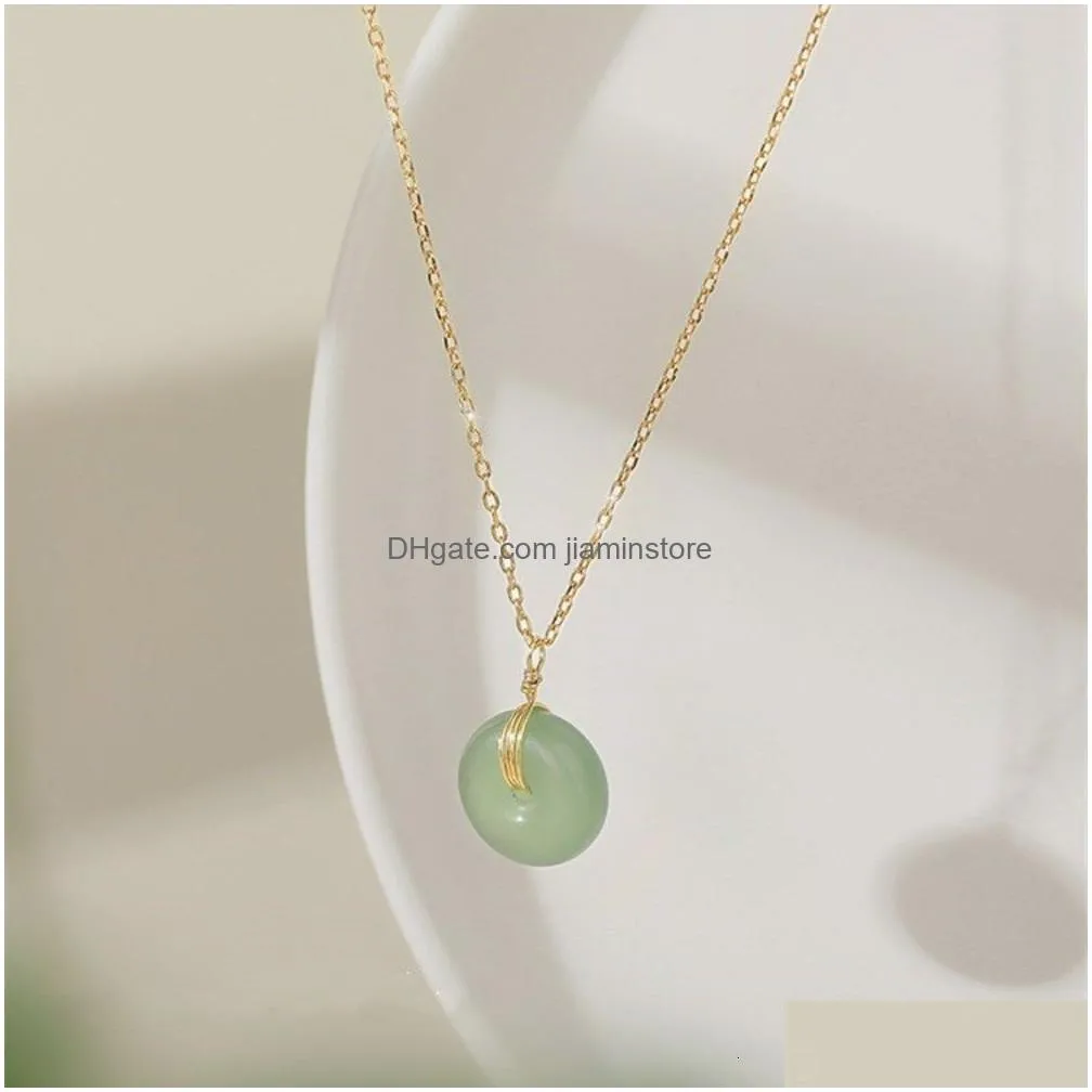 Pendant Necklaces Wholale S925 Gold Plated Sterling Sier Round Jade Pendant Choker Necklace25806632436 Drop Delivery Jewelry Necklaces Dhwfm