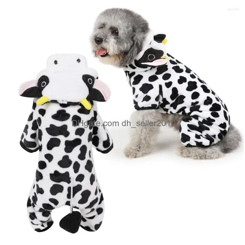 Dog Apparel Costume Cow Outfit Winter Warm Clothes Jumpsuit For Puppy Supplies Size Xs Drop Delivery Dhym5