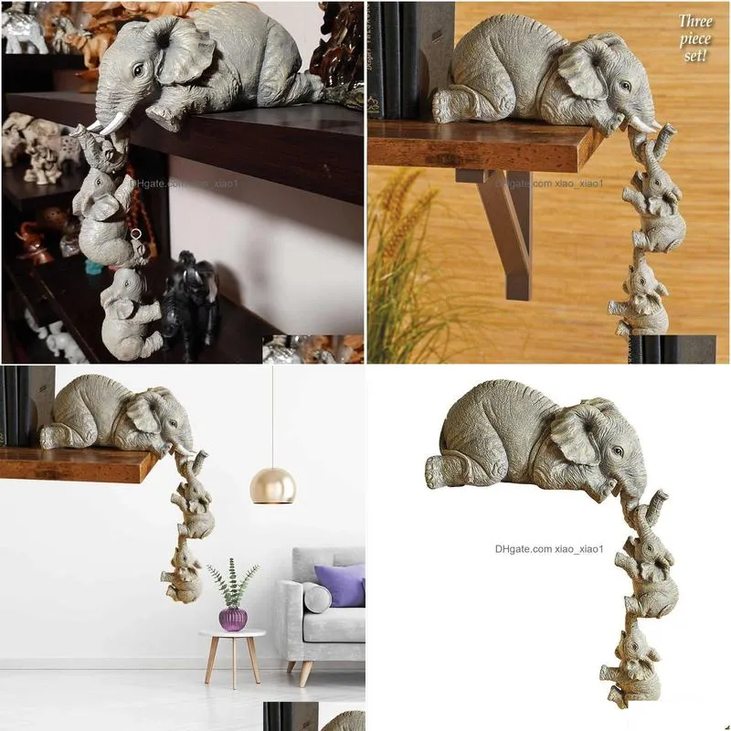 crafts ornaments handpainted figurines mother and two babies hanging desktop decor elephant resin decoration