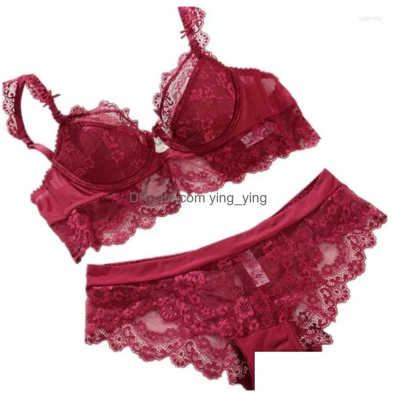 bras sets 2024 summer female lingerie sexy lace red gather push up women underwear bra set girl transparent and panty