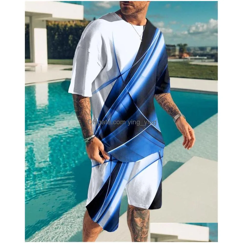 mens tracksuits 3d printed mens t shirt set outfit fashion casual shorts sports two piece o neck sportswear man clothing suitmens