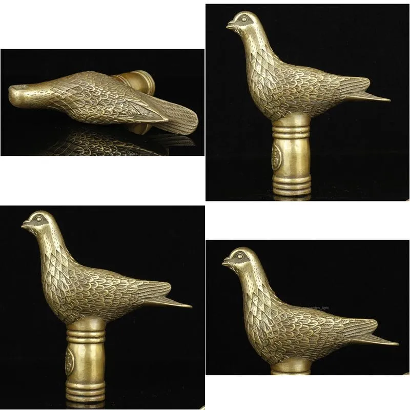 crafts old handwork carving bronze pigeon statue cane head walking stick