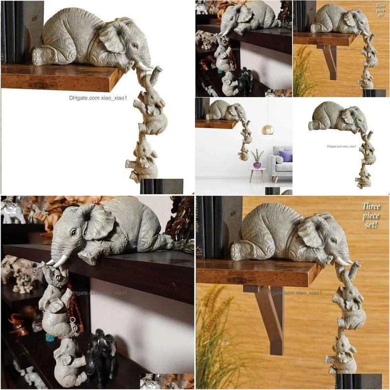 crafts ornaments handpainted figurines mother and two babies hanging desktop decor elephant resin decoration