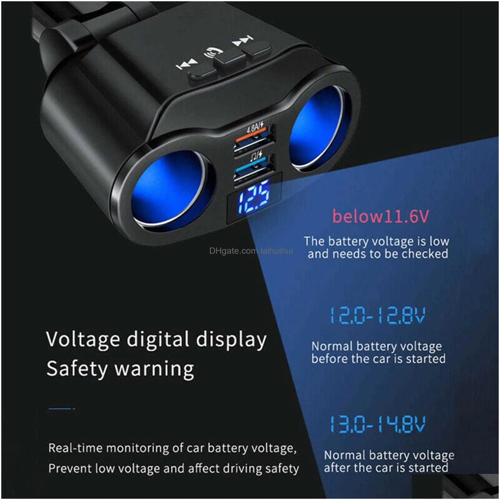  12-24v 4.8a dual usb car  2 ports lcd display fast car  cigarette socket lighter power adapter car styling