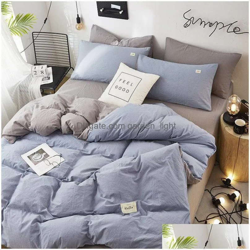 sets home textile solid color duvet cover pillow case bed sheet ab side quilt cover boy kid teen girl bedding linens set king queen