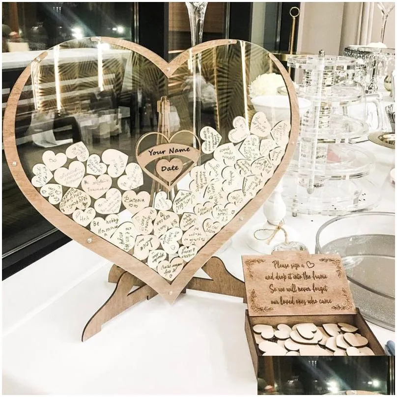 other event party supplies wedding alternative guest book heart shape transparent drop box wooden sweet guestbook decor birthday party wedding supplies