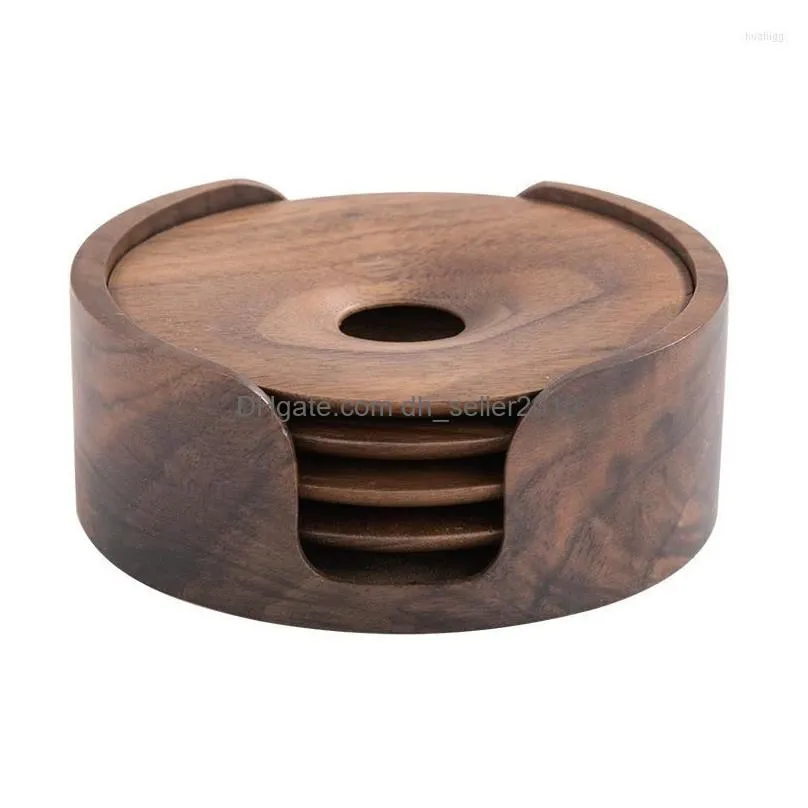 Mats & Pads Table Mats Black Walnut Tea High-End Solid Wood Saucer Round Coffee Set Accessories Drop Delivery Home Garden Kitchen, Din Dh63A
