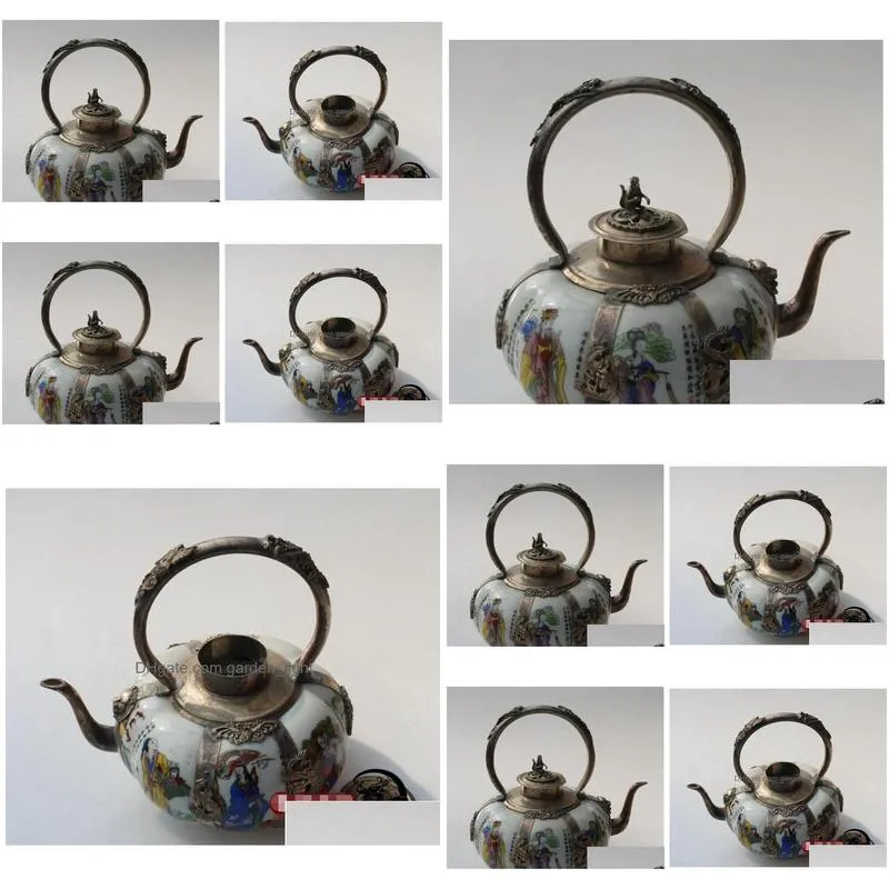 crafts china handmade porcelain bronze the eight immortals tea kettle wine pot