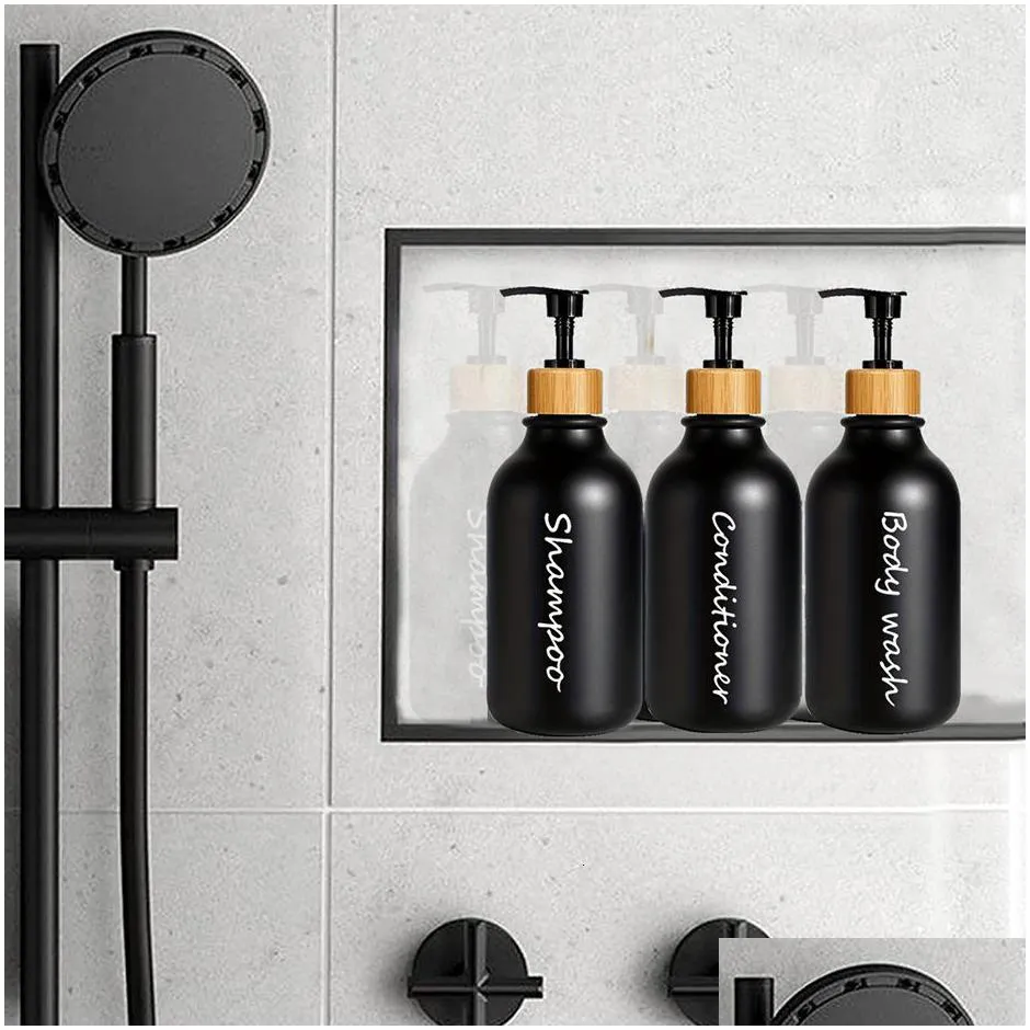 liquid soap dispenser 3pcs matte black shampoo and conditioner refill bathroom lotion bottle for home decor 230726