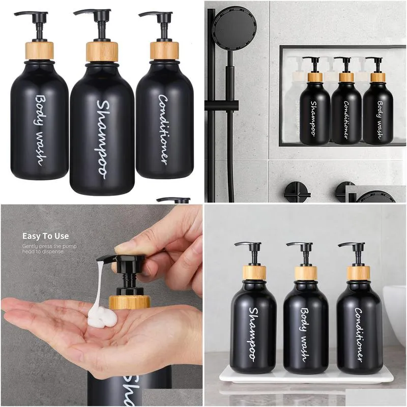 liquid soap dispenser 3pcs matte black shampoo and conditioner refill bathroom lotion bottle for home decor 230726